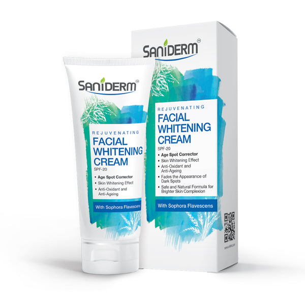 Saniderm rejuvenating facial whitening cream packaging on a white background